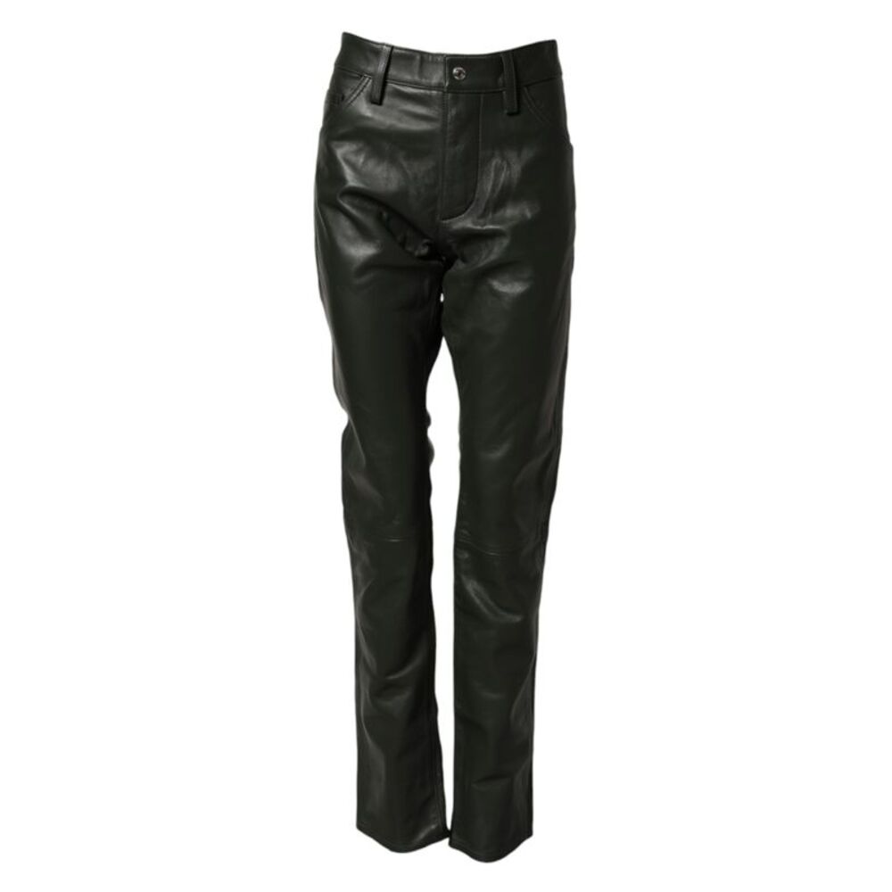 Dsquared² Black Full Grain Leather Mid Waist Trouser Men's Pants